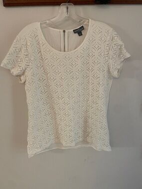 Market & Spruce Ivory Geometric Lace Short Sleeve Top